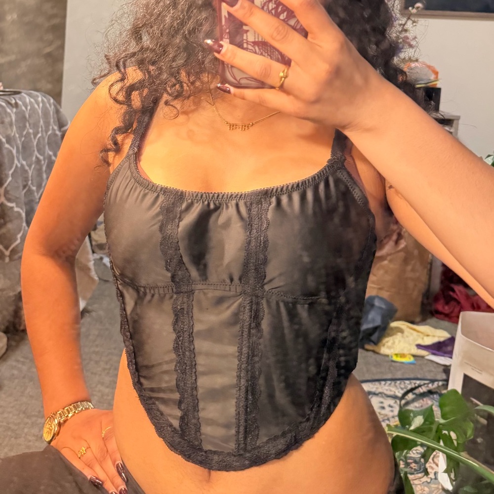 Sleek Black Satin Corset Top